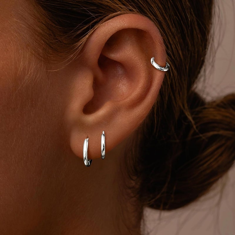 Poxtex Small Sterling Silver Huggie Hoop Earrings Set for Women, Hypoallergenic 14K Gold Plated Hoops Stacks for Multiple Piercings, Dainty Cute Mini Lightweight Cartilage Studs Trendy Jewelry Gift - Image 2